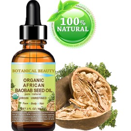 Botanical Beauty Organic BAOBAB SEED OIL 100% Pure Natural Refined Cold-pressed Carrier Oil 2 Fl oz 60 ml For Face, Skin, Body, Hair, Lip, Nails. Rich in vitamin C, Vitamin E