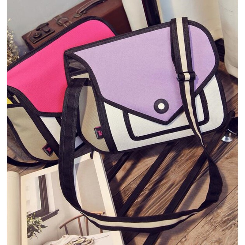 Xugq66 3D Style 2D Drawing Cartoon Handbag Shoulder Canvas Messenger