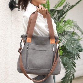 Women's Canvas Tote Handbags Vintage Casual Shoulder Work Bag Crossbody Purses (Brown) One Size