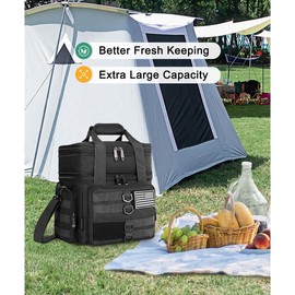 Tactical lunch box for men large insulated lunch bag adult heavy duty double deck expandable lunch cooler bag leakproof waterproof lunch tote for work office camping travel black - Color: A1Black, Size: Default