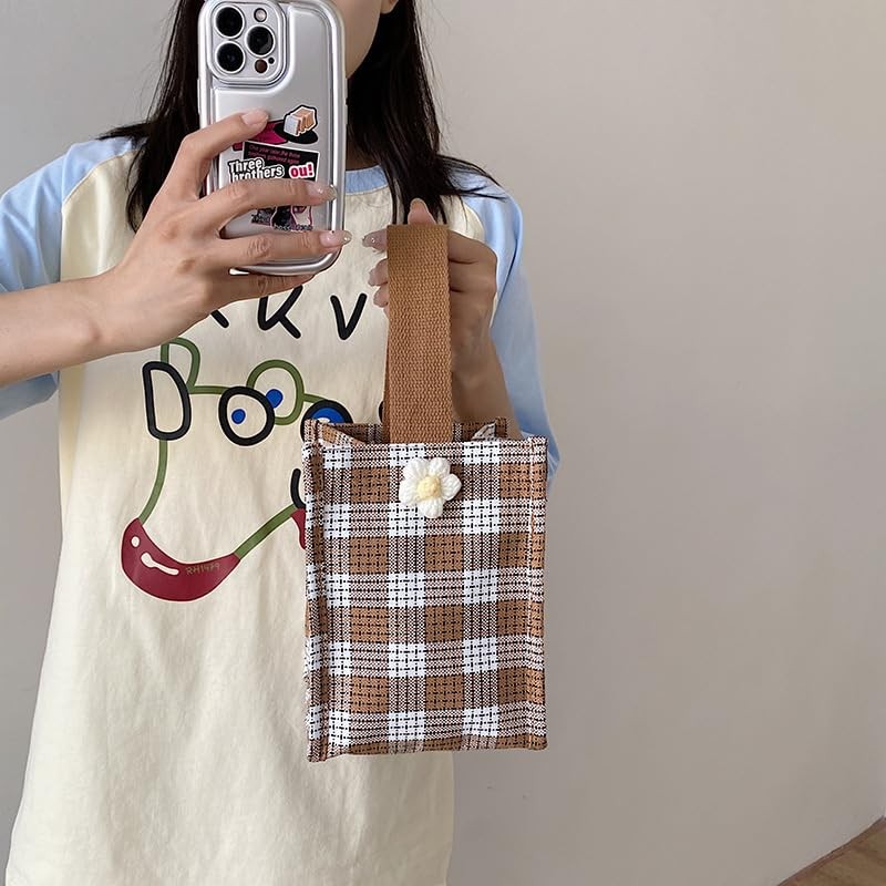 Clapoyis Tote Bag, Stylish, Convenient Handbag, Checkered Pattern, Canvas, Braun