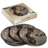 4 x Round Coasters - Black & Gold Style Marble