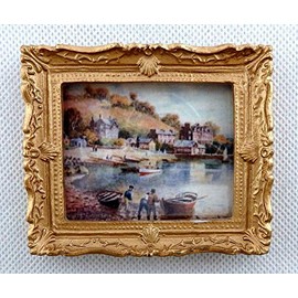 Melody Jane Dolls House Harbour Scene Picture Painting Gold Frame Miniature Accessory