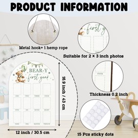 UIBOVA My First Year Photo Board, Bear-Y First Year Baby Milestone Signs for Boys Girls Nursery Decor, 12 Month Wooden Pictures Board for 2x3 Photos, Best Babies Keepsake Gifts-A03