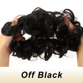 JJstar 2PCS Messy Bun Hair Piece Curly Fake Hair Buns Donut Tousled Updo High Heat Resistant Synthetic Fiber Hair Scrunchies Pieces for Women Girls Ponytail Extension(Off Black)