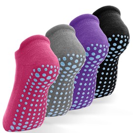 HYCLES Yoga Socks Non-Slip Socks Women's 4 Pairs Yoga, Pilates, Barre, Dance, Ballet, Trampoline, Hospital 35-43, 6-1#black+grey+rose+purple