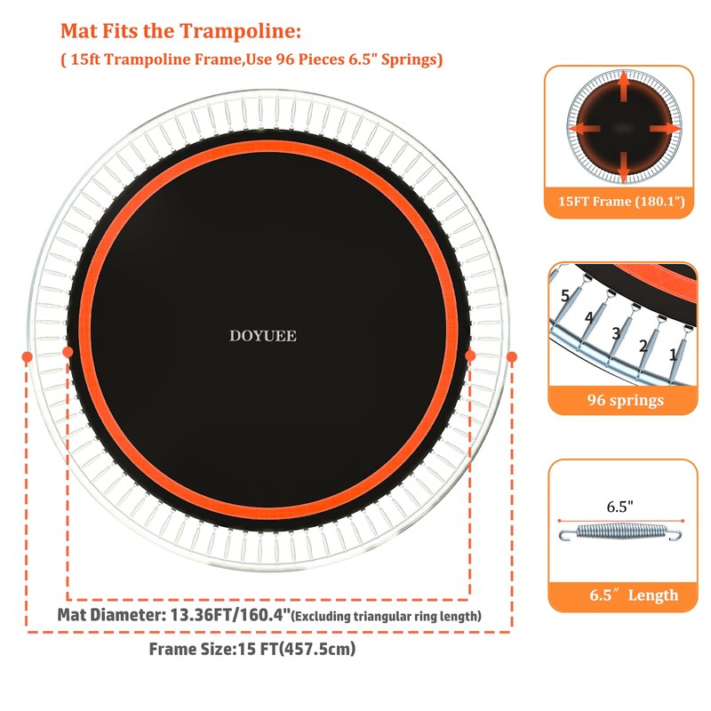 DOYUEE Trampoline Mat Replacement-Fits 15FT Trampoline Frame with 96 Rings