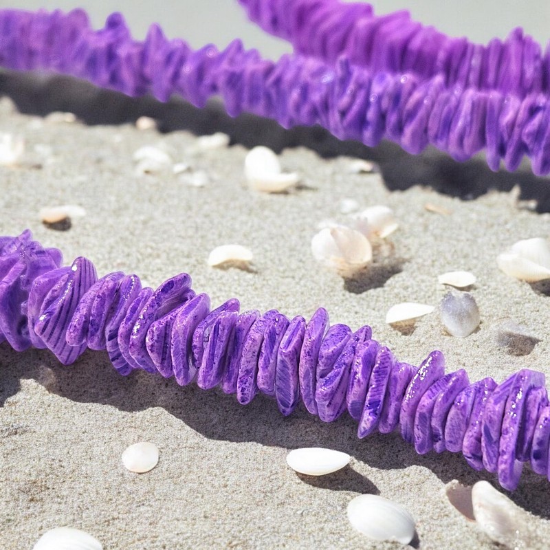 BlueRica Purple Puka Shell Chips Necklace & Anklet Set
