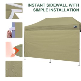 Eurmax USA 10×20 Instant Canopy SunWall Pop Up Canopy Wall with Horizontal Strap ONLY,1 Pack Sidewall (Beige)