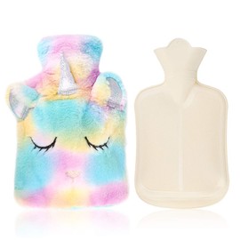 Hot Water Bottle with Cover Removable and Washable Soft Unicorn Bottle Cover Natural Rubber 1L (Yellow)