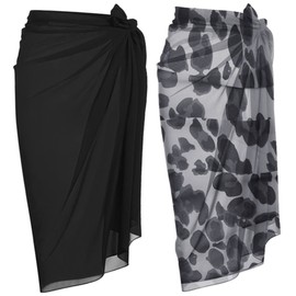 Ekouaer 2 Pieces Sarong Swimsuit Coverup for Women Chiffon Long Bathing Suit Wrap Sheer Bathing Suit Skirts