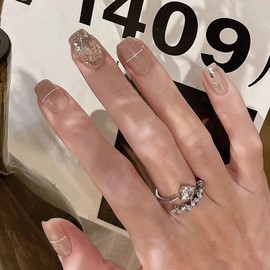 Glue on Nails Short Length Coffin Shape, 24Pcs Full Cover Reusable False Nails Kits, Artificial Fingernails Acrylic Fake Nails with Designs, Press on Nails for Women, Stick on Nails Short Square(R553)