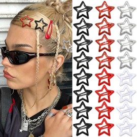NAISKA 24Pcs Black Red Sequins Star Hair Clips Y2K Star Snap Hair Hair Barrettes for Women Cute Small Metal Clips for Hair Kawaii Metal Hair Pins Girls Barrettes for Hair 2000s Hair Accessories