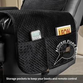 STONECREST Recliner Chair Cover, Water Resistant Velvet Quilted Slipcover, Stay in Place (Black/Grey, Recliner 25" Regular)