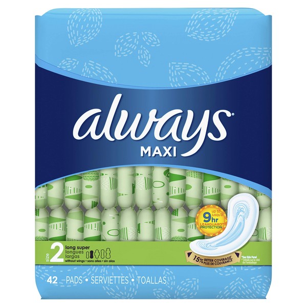 Always Maxi Size 2 Super Pads for Women, Without Wings,