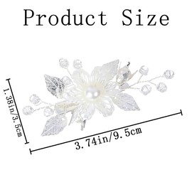 4 PCS Pearls Flower Hair Clips Bridal White Floral Silver Leaf Vine Hair Pieces Silver Pearl Hair Clip White Flower Hair Piece Crystal Hair Pins Leaf Floral Bridal Hair Accessories for Women Girls