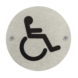 Fire Door Guru® Disabled Toilet Door Sign - 76mm Disc - Stainless Steel Safety Sign - Fixings Included