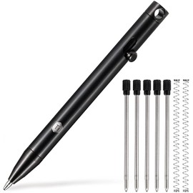 KeyUnity KP00 Permanent Ballpoint Pen, Lightweight, Titanium Small Pen, Bullet Ballpoint Pen, Quick Writing, Portable, Compact, 5 Refills, Single Color, Black, 3.6 inches (91 mm), 0.5 PVD Black
