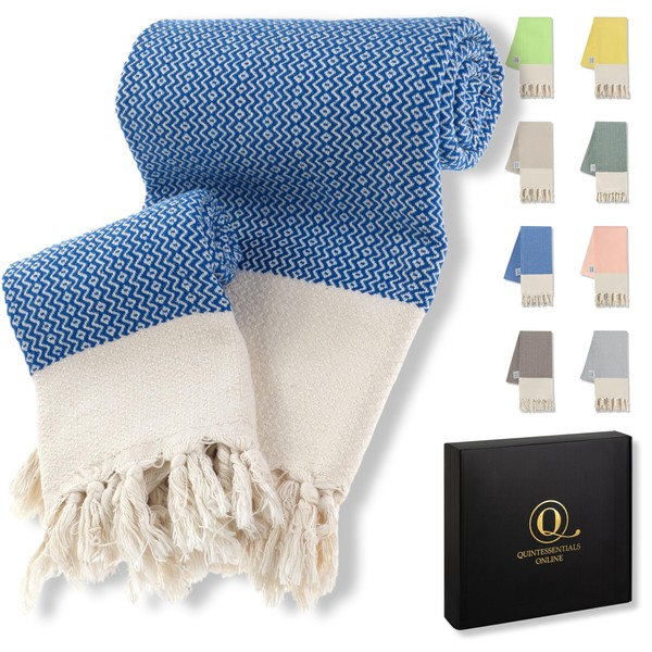 Quintessentials Coccolami Turkish Towels - Organic Cotton Peshtemal for Beach, Spa, Yoga, Pool, Hammam Towel Hand Woven, Set of 2, 1 XL Bath Towel, 1 Towel, Made in Turkey (Navy Blue)