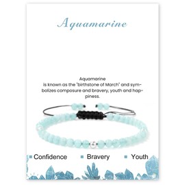 Uwiyo Beaded Bracelets for Women, 4mm Crystal Bracelet Adjustable Natural Stone Bracelet Gemstone Stone Bracelet Yoga Beaded Bracelet for Birthday Christmas Valentine's Day Gifts (Aquamarine)