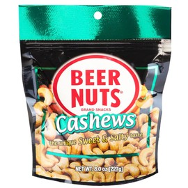 Beer Nuts Cashews, Travel Packs, Crunchy Party Pretzels, Cheese Sticks, Sesame Sticks, Roasted Corn Nuts, & Original Roasted Sweet Glazed Salted Peanuts, An American Original Since 1953 (8oz, Cashews)