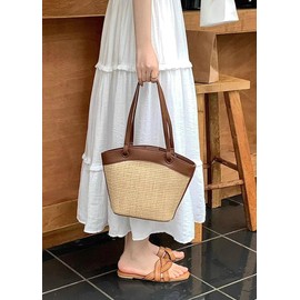 Hzxsny Straw Bag for Women Straw Beach Bag Tote Bag French Retro Shoulder Bag Handbag Summer Woven Hobo Bag 2024 Travel Tote Bags, Brown, Free, Tote