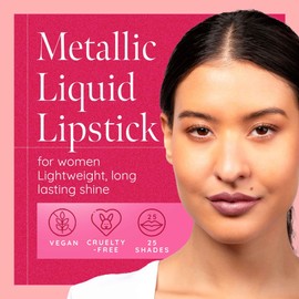 Aromi Dusty Rose Metallic Liquid Lipstick, Rosy Pink Nude Lip Color, Shimmery Finish, Waterproof, Long Lasting, Vegan, Cruelty-Free, Handmade (Pixie Dust)