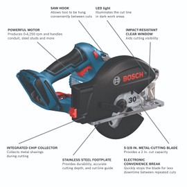 BOSCH GKM18V-20N 18V 5-3/8 Inch Metal-Cutting Circular Saw, LED Light, Hanging Hook (Bare Tool)