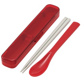 Skater CAC1AAG-A Chopsticks, 7.1 inches (18 cm), Spoon and Chopsticks Case, Slim Combination Set, Antibacterial, Cherry Red, For Adults