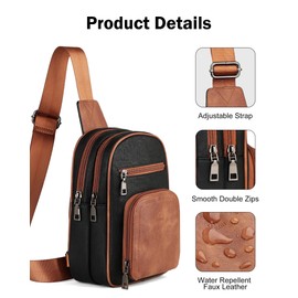 FADEON Sling Bags for Women Crossbody Bags, Designer PU Leather Sling Purse Multi-Pocket Packs with Card Slot Black Brown