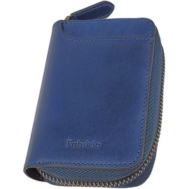 Fabrizio Men's Card Case, Card Holder, Coin Purse, Large Capacity, 20 Pieces, High Quality, Italian Leather, Genuine Leather, Credit Card Case, Magnetic Protection, Skimming Prevention, blue