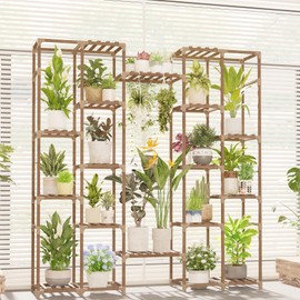 GENTINGBRO Plant Stand Indoor Tall Hanging Plant Shelf Wide Outdoor Plant Holder Wood for Multiple Plants Plant Rack for Living Room Garden Balcony Flower 16 Pots