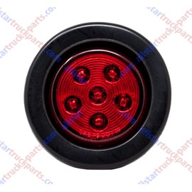 2.5/2-1/2" Round 6 LED Red/Amber Light Truck Trailer Side Marker Clearance Grommet Pigtail Plug Kit (2x, Red)
