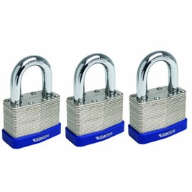 Sterling LPL443 40mm Double Locking Laminated Padlock with All Padlocks Keyed Alike (Set of 3), Chrome and Blue