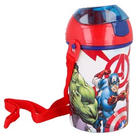 Avengers Pop Up Water Bottle Drink Bottle Flask with Neck Cord for Easy Carry School Lunch Kids Childrens 450ml Includes Avengers Keychain