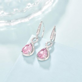 Dangle Drop Earrings 925 Sterling Silver Infinity Earrings Teardrop Crystal Leverback Earrings Birthstone Fine Jewelry Gifts for Women(October Crystal), Sterling Silver, crystal