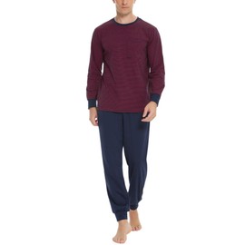 Sykooria Long Men's Pyjamas with Cotton Cuffs, 2-Piece Pyjamas with Long-Sleeved Top and Bottoms - l