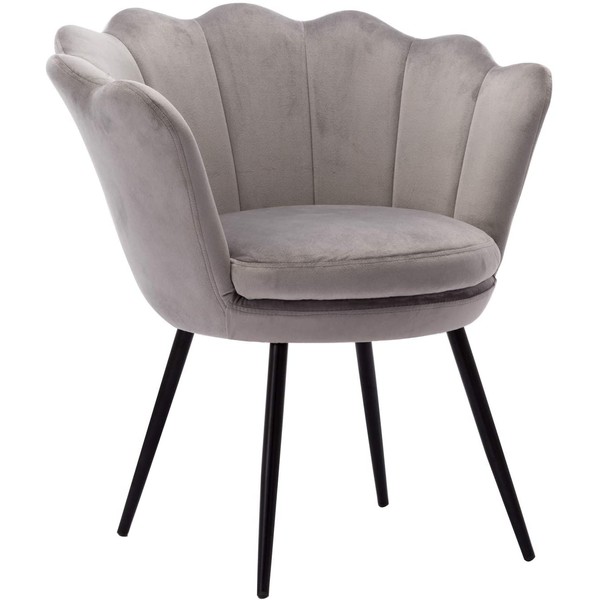 Comfy Desk Chair no Wheels, Velvet Upholstered Accent Chair, Vanity Chair for Living Room, Bedroom, Dining Room, Grey