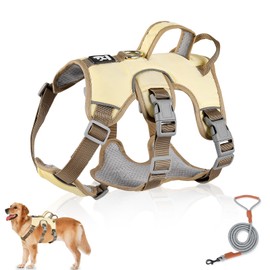 Multi-Purpose Dog Harness with Lead Set, Escape Proof Anti-Pull Dog Harness, Anti-Pull Harness, Dog Safety Harness, Dog Harness for Small and Medium Dogs (Beige, S)