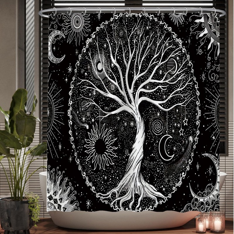 Ulticool Shower Curtain - Tree of Life Black White -
