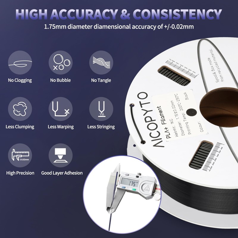 AICOPYTO PLA Plus(PLA+) Filament 1.75mm, Tougher and Stronger 3D Printer