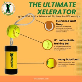 The Ultimate Xelerator Fastpitch Softball Pitching Trainer - 12" Premium Leather Ball, Improve Speed & Accuracy, Quick Warm-Ups, No Catcher Needed - Made in USA