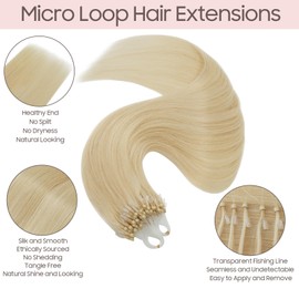 Micro Loop Human Hair Extensions 16inch 100 Strands 50g #613 Bleach Blonde Real Micro Ring Hair Straight Highlights Extension Natural