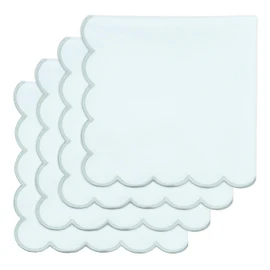PurpleEssences Scalloped Embroidery Cloth Napkins Table Decor Spring Summer Easter 100% Cotton Set of 4-18 x 18 inch - White - Edges - Silver