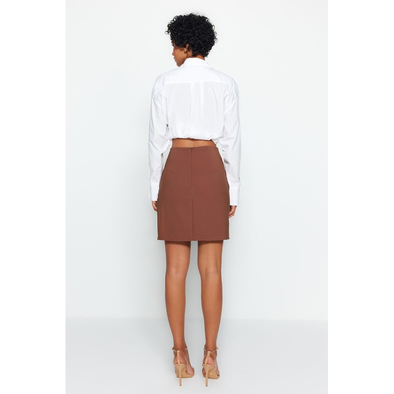Trendyol Women's Asymmetric Woven Skirt, dunkelbraun