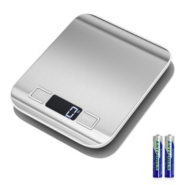Fousenuk 10 kg/1 g Electronic Kitchen Scales Stainless Steel Digital Scales with LCD Display and Tare Function, Automatic Storage Scales with 6 Units of Measure, Weighing Food for Cooking, Baking,