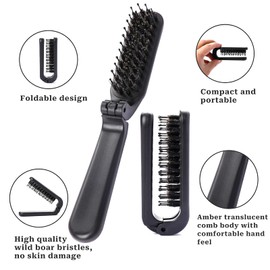 Travel Folding Hair Comb, Portable Boar Bristles Detangling Brush Collapsable Pocket Hair Styling Tool for Women and Men