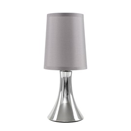 MiniSun Small Modern Curved Base Chrome Touch Table Lamp with a Grey Fabric Shade