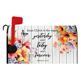 Baocicco Jesus Christ Mailbox Cover Bible Verse Quotes Floral Butterfly Wooden Magnetic Mailbox Covers Bible Phase Decors Post Letter Box Cover for Outdoor Yard Home Standard Size 21x18 Inch