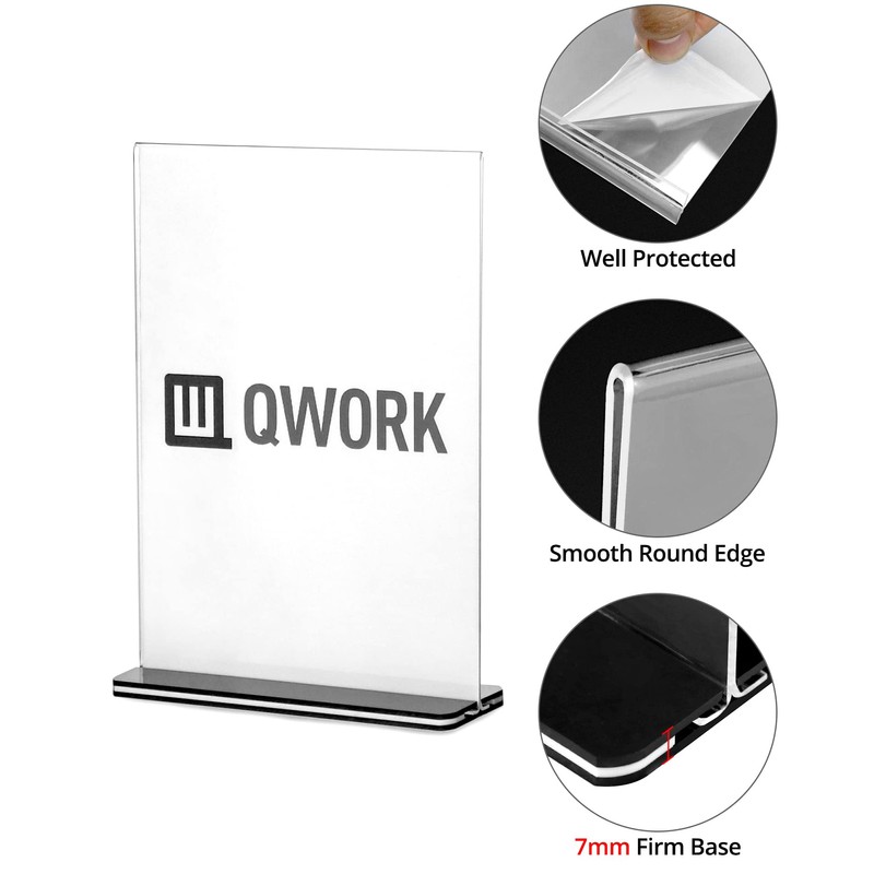 QWORK® Pack of 6 A5 Acrylic Table Stands with Solid